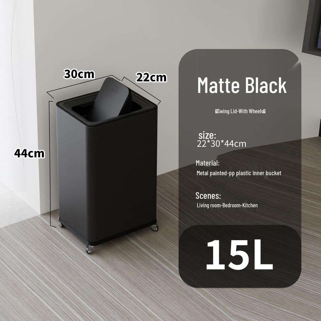 Einfacher Moderner Edelstahl-Mülleimer mit Rädern – Vertikaler Klappdeckel, Quadratisches Design für Küche & Wohnzimmer