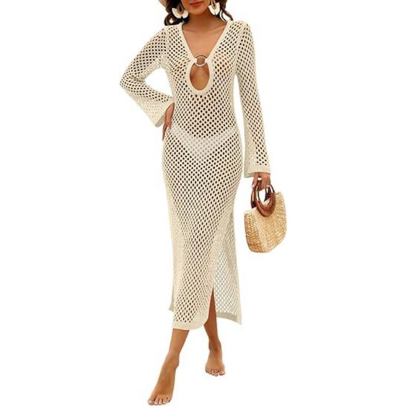 Copricostume da donna, abito estivo da spiaggia, tinta unita, sexy, in maglia, da spiaggia, bikini, costume da bagno, copricostume, occhiali da sole
