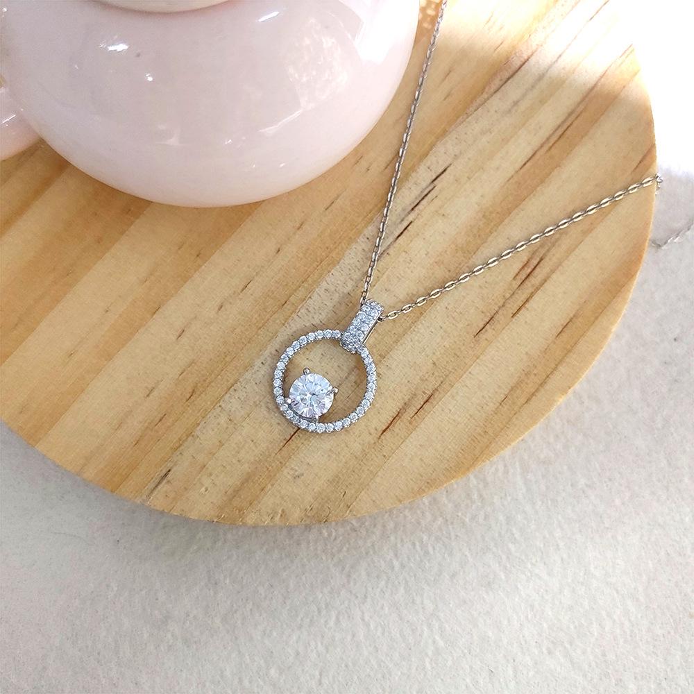 S925 Sterling Silver Moissanite Necklace for Women - Round Pendant, Trendy Clavicle Chain, Niche Design Jewelry