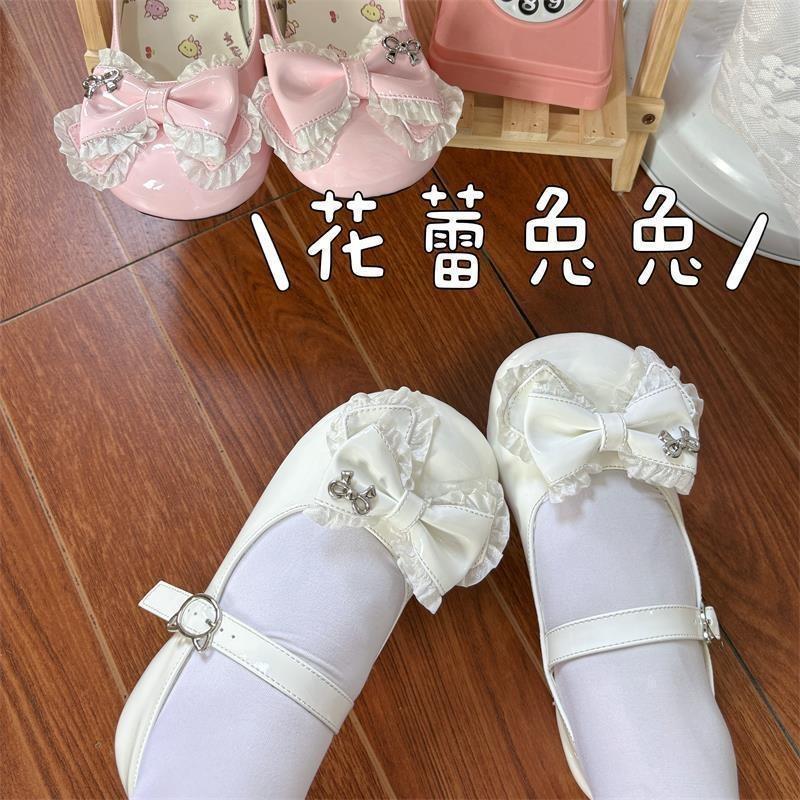 Two-dimensional girl sweet Mary Jane shoes 2 new models with skirt bow round head vitality cute lo shoes
