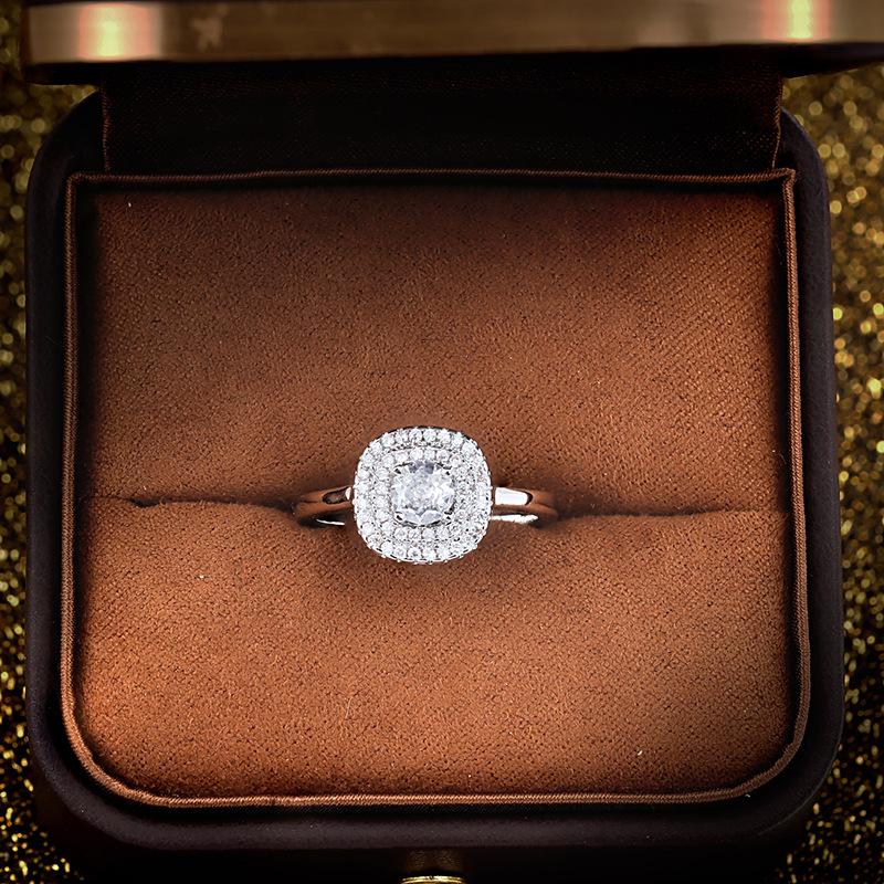 European and American Rings with Micro Set Zircon Silver Rings for Women  Platinum Luxury Imitation Diamond Rings