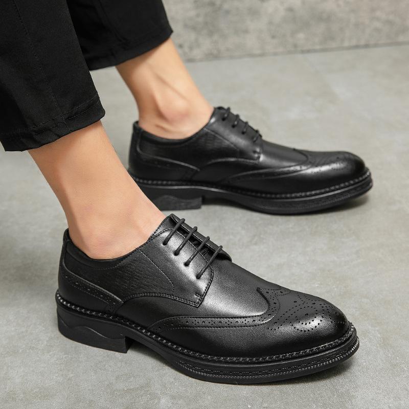 Brock carved leather shoes men's spring and autumn breathable cowhide dress business British casual platform heightening shoes
