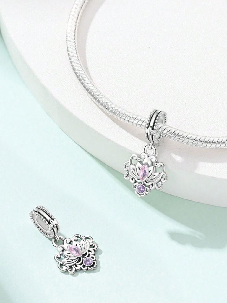 Copper Plated Original Charms Pink Rose Bellflower Beads Fit Bracelet Women'S Jewelry Gift