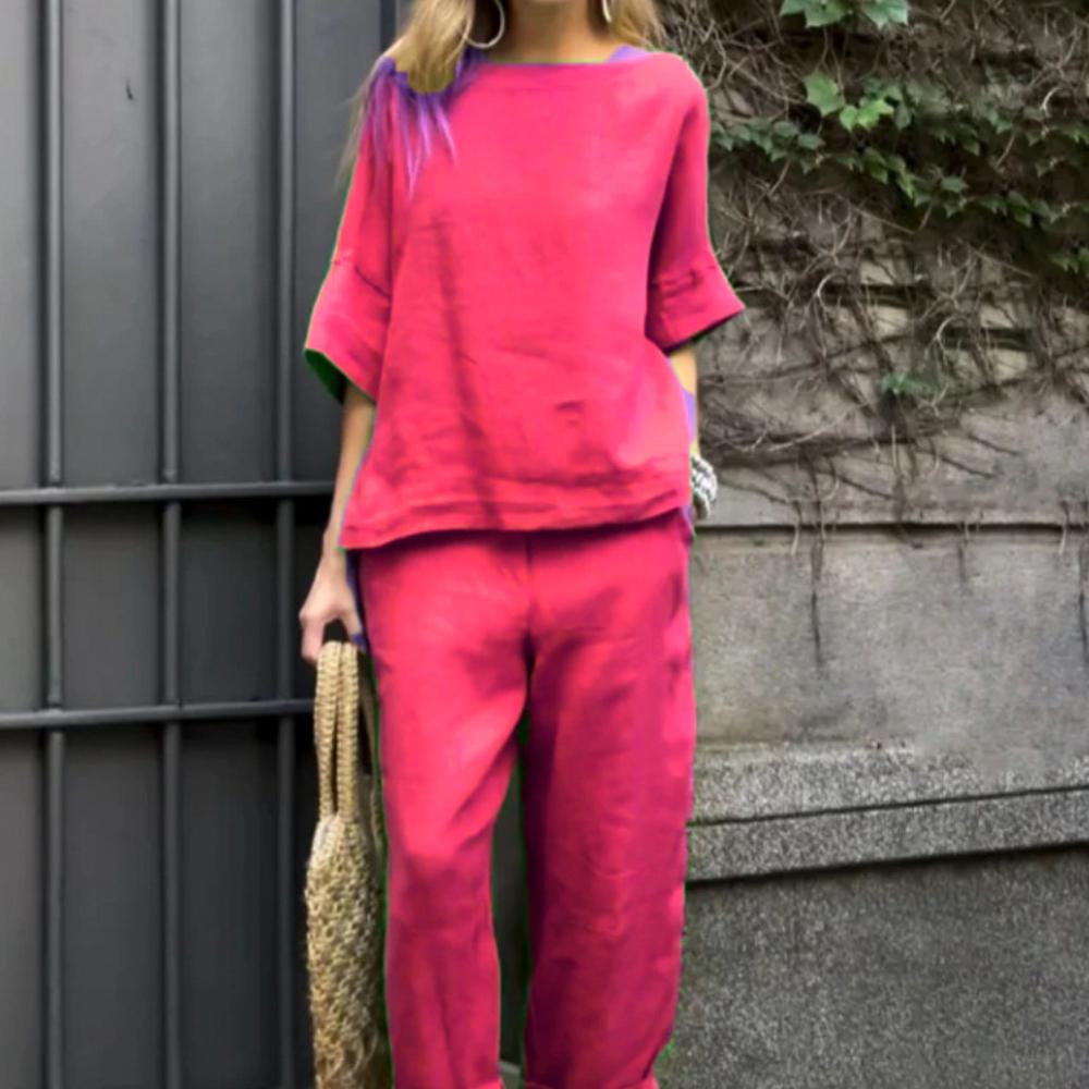 

2025 Повседневный комплект брюк с круглым вырезом и короткими рукавами XXL красный