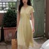 [10% Off for a Limited Time for New Products] Solighter French Ramie V-neck Short-sleeved Dress Summer Temperament Long Dress