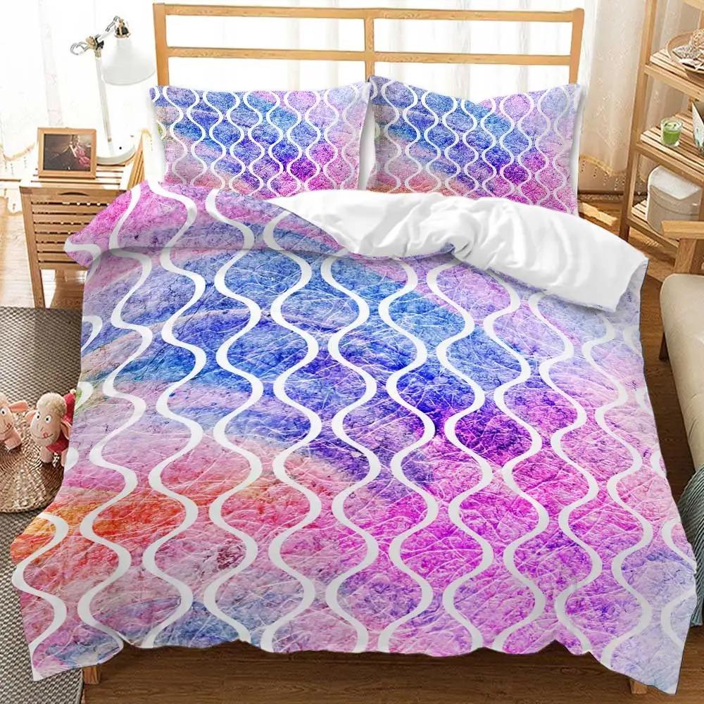 Marmor Bettbezug Set Tie Dye Blau Orange Moderne Kunst Abstrakt Einzel Doppel Queen King Mikrofaser Bettdecke