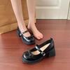 Fashion One Bow Mary Janes Women's Fashion Round Toe Shallow Mouth Platform Non-Slip Block Heel Single Shoes