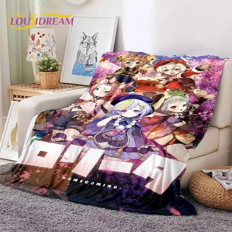 3D Niedliche Genshin Impact Cartoon Spiel Weiche Flanelldecke für Betten Schlafzimmer Sofa Picknick, Überwurfdecke für Outdoor-Freizeit Nickerchen Geschenk