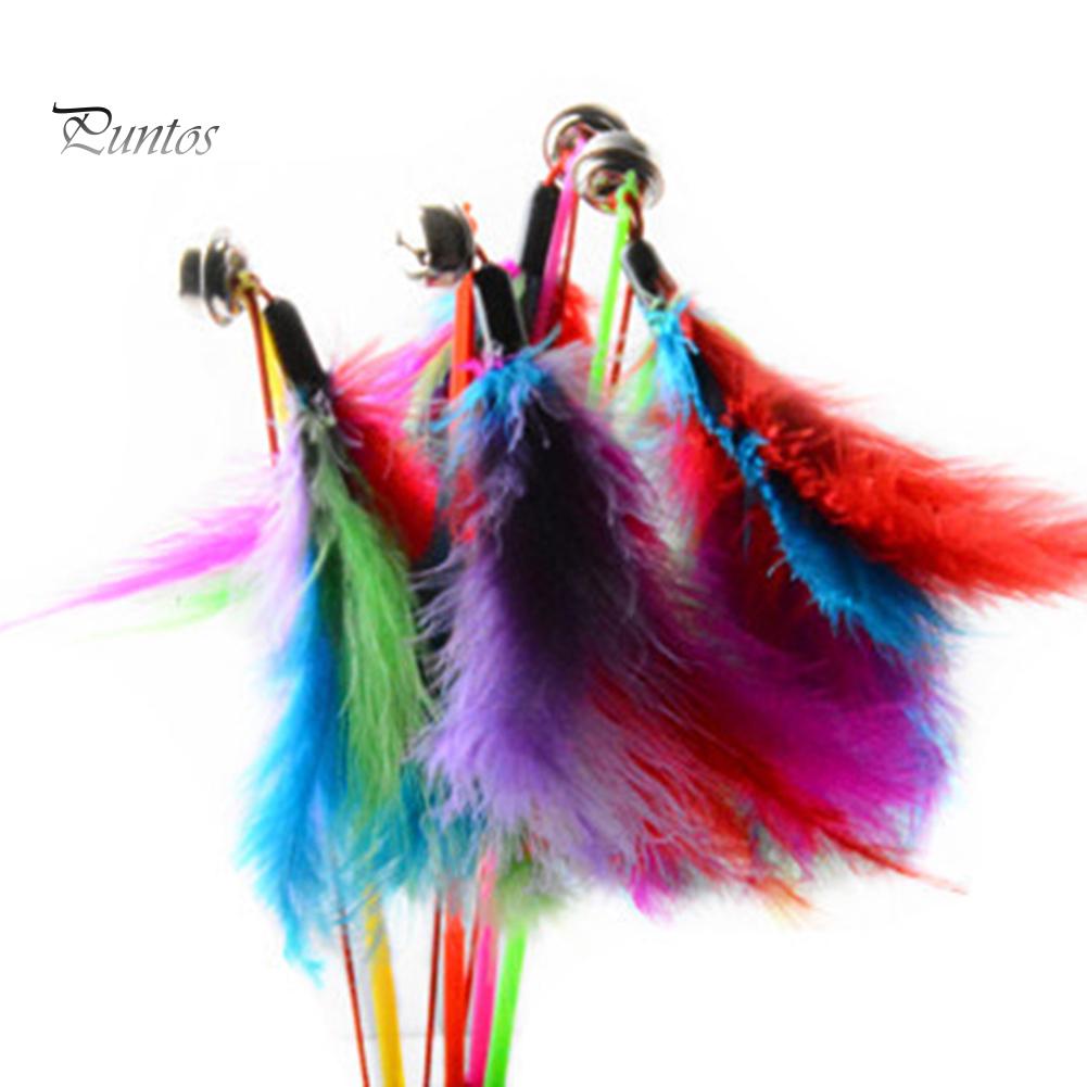 Puntos Pet Cat Puppy Teaser Bell Feather Retractable Stick Rod Funny Interactive Toy