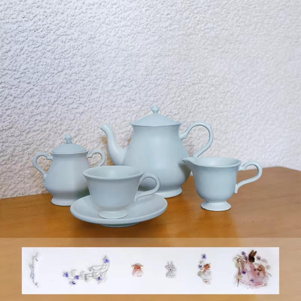 5Pcs/Set Model Miniature Porcelain Tea Cup Set Teapot Miniature Scene Toy  Dollhouse Accessories