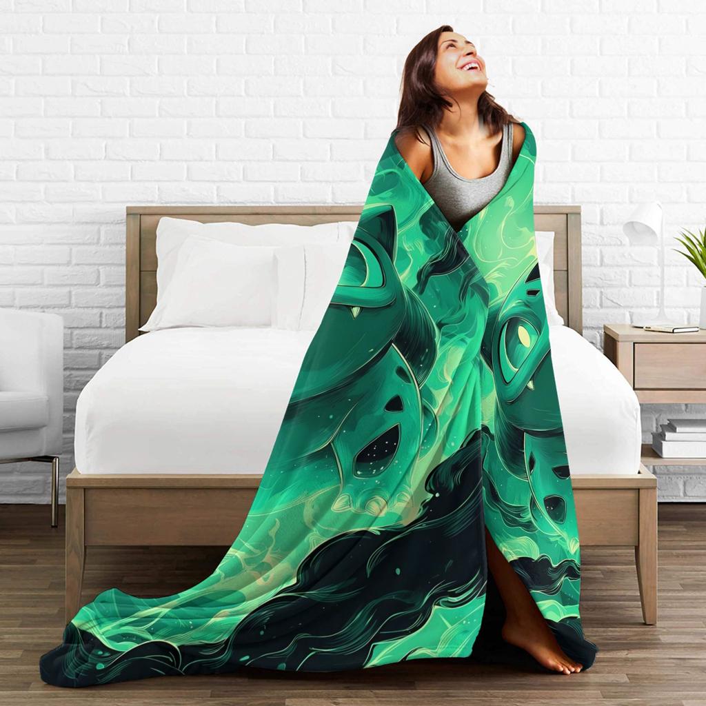 Bulbasaur Mist Cartoon Soft Warm Blanket Students Plush Throw Blanket Funny Bedroom Flannel Bedspread Sofa Bed Cover