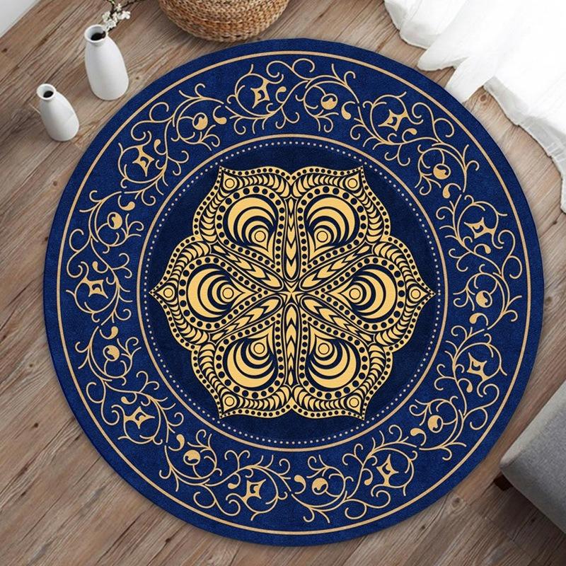 Round Area Rug Creative Mandala Geometric Floral Print Carpet Soft Non Slip Floor Mat For Living Room Bedroom Home Decor