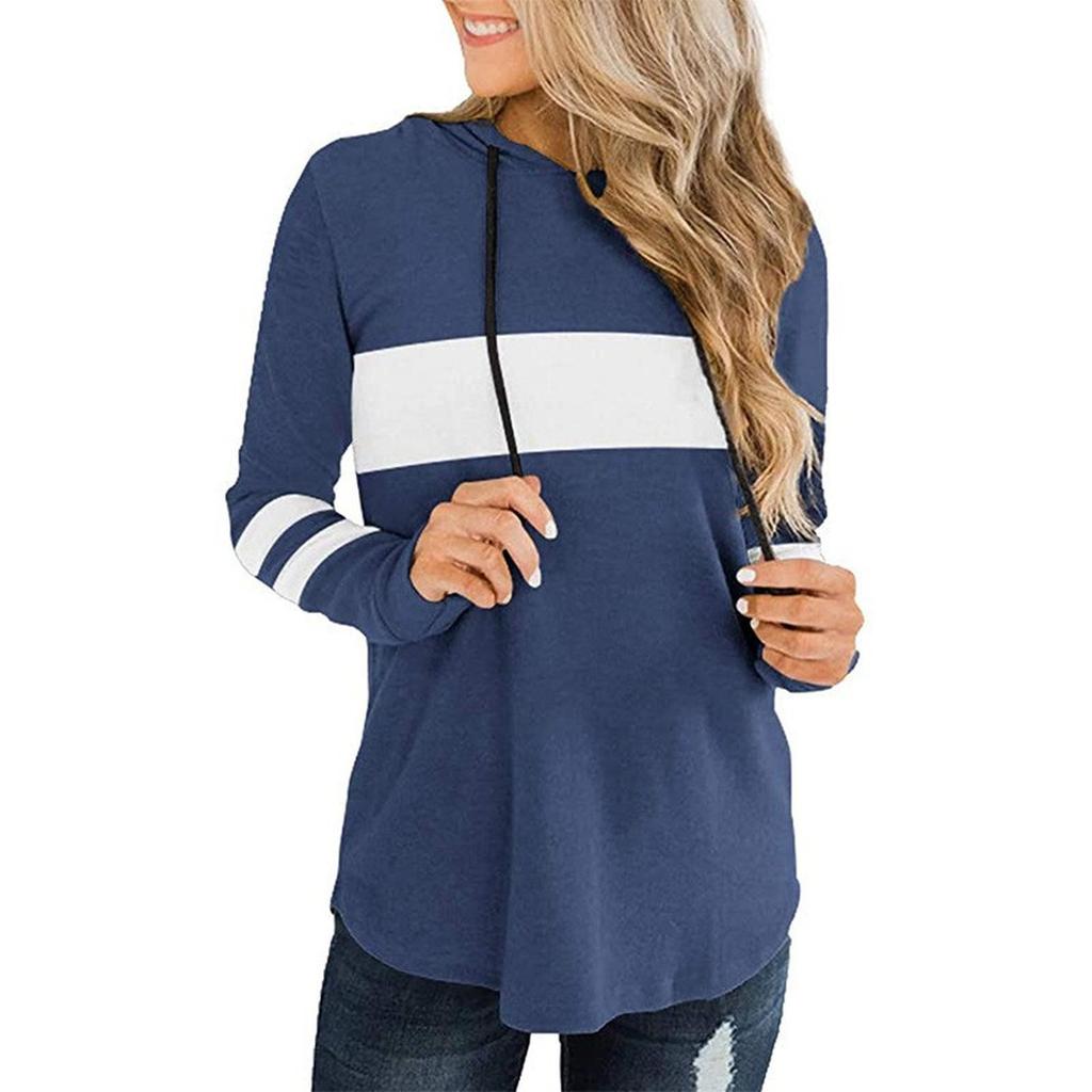 Women's Loose Comfortable Fashionable And Casual Long Sleeved Patchwork Hooded Top