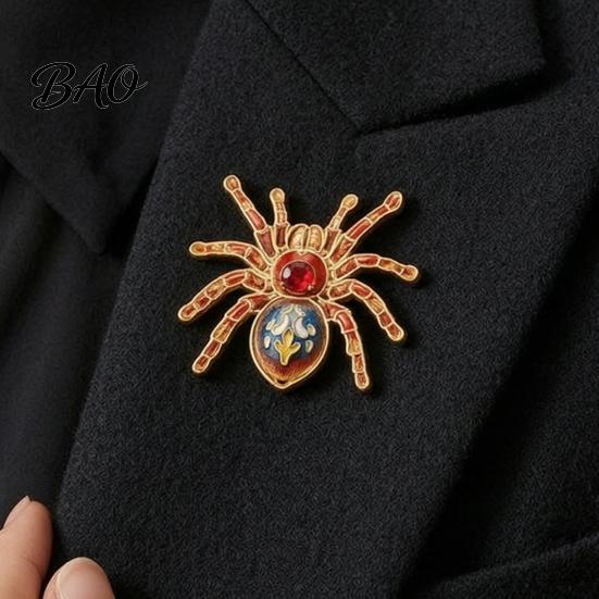 Fun Gifts for Halloween Gothic Spider Brooch Pin, Colorful Rhinestones Decor, Retro Animal Shape Fashion Alloy Decorative Lapel Pin Jackets