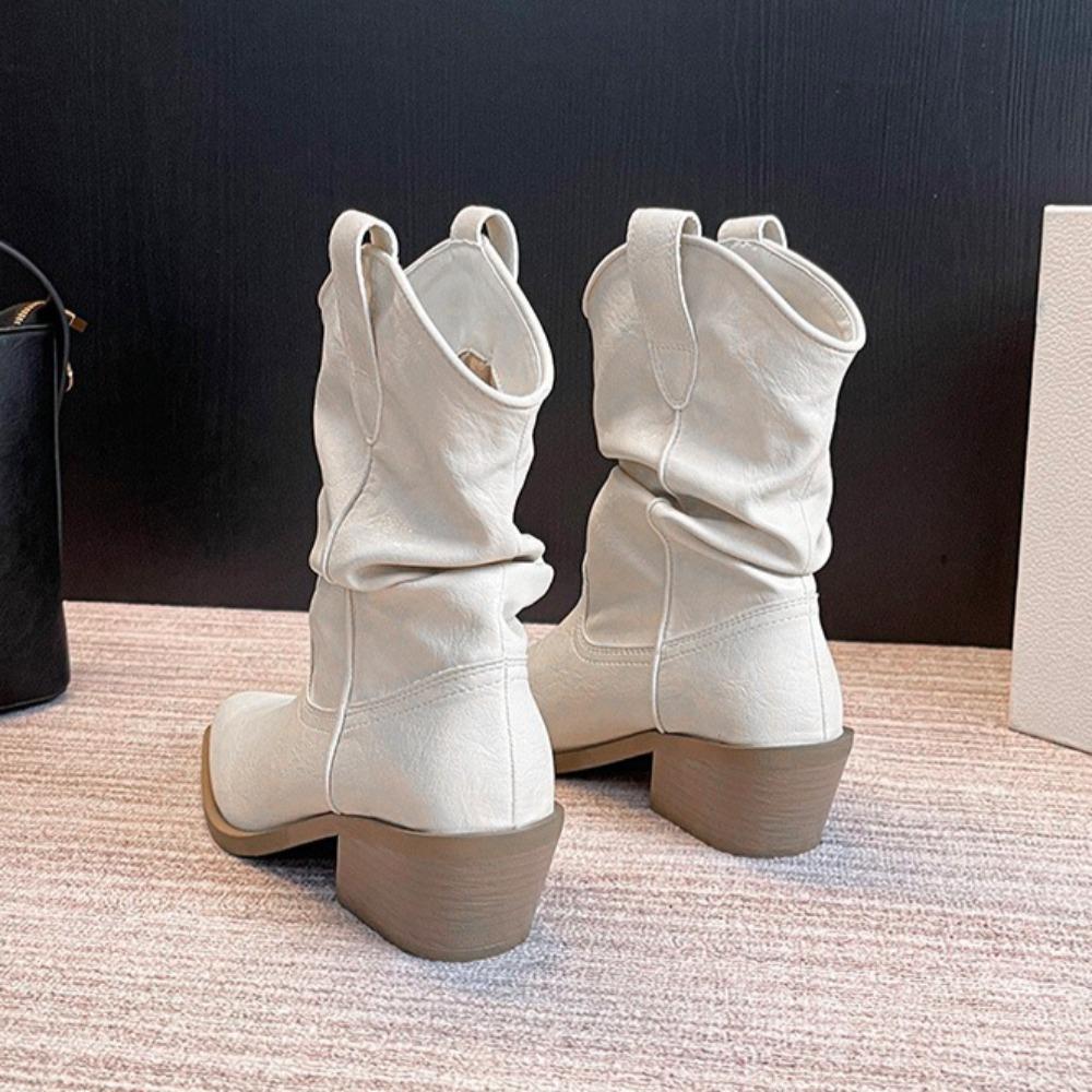 Women's Autumn Boots Thick Heel Pointed Boots Women's 2025 Autumn Winter New Retro Versatile Western Mid Tube Boots for Woman