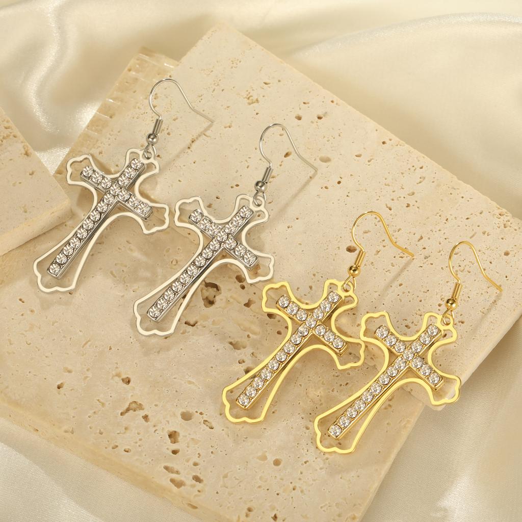Cazador Clear Zircon Cross Earrings for Women Stainless Steel Christian Earrings Jesus Jewelry Valentine Gift 2026 Wholesale New