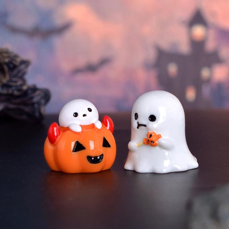 Resin Decorative Pumpkin Ghost Figurine Colorful Halloween Theme for Home and Office