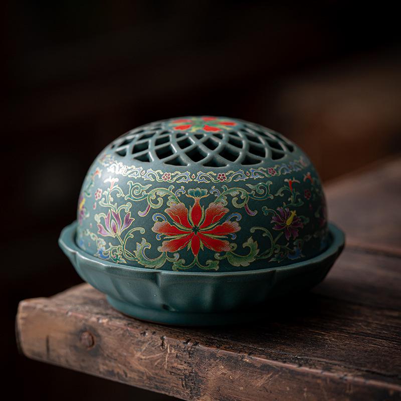 Jingtai Blue Ceramic Cloisonné Enamel Incense Burner for Indoor Aromatherapy and Ceremonies