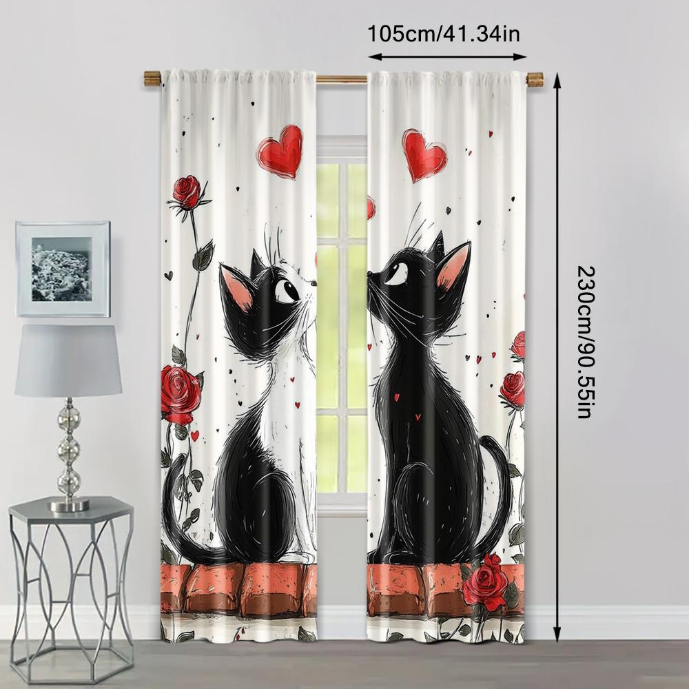 Set Of 2 Upscale Curtains Story Love Cat Fabric Without Rod Stuff Clearance Living Room Bedroom Curtain Polyester Machine Washable Perfect For