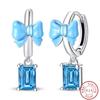 New Sweet 925 Silver Women's Princess Powder Gemstone Blue Kind Bow Design Earrings Fit Party Exquisite Jewelry Gifts