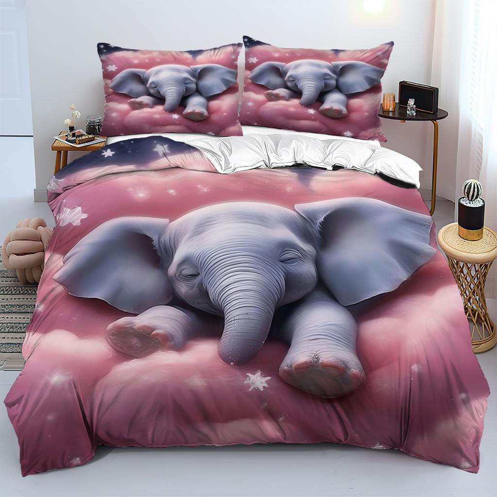 Cute Little Elephant 3d Printed Duvet Cover King Queen Size Wildlife Theme Bedding Set Soft Comfortable Quilt Cover Pillowcases