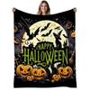 1pc Soft Warm Flannel Blanket - Spooky Witch & Pumpkin Design with Happy Halloween Lettering, Bats & Black Cats - 280gsm All-Season Cozy Throw for Bed
