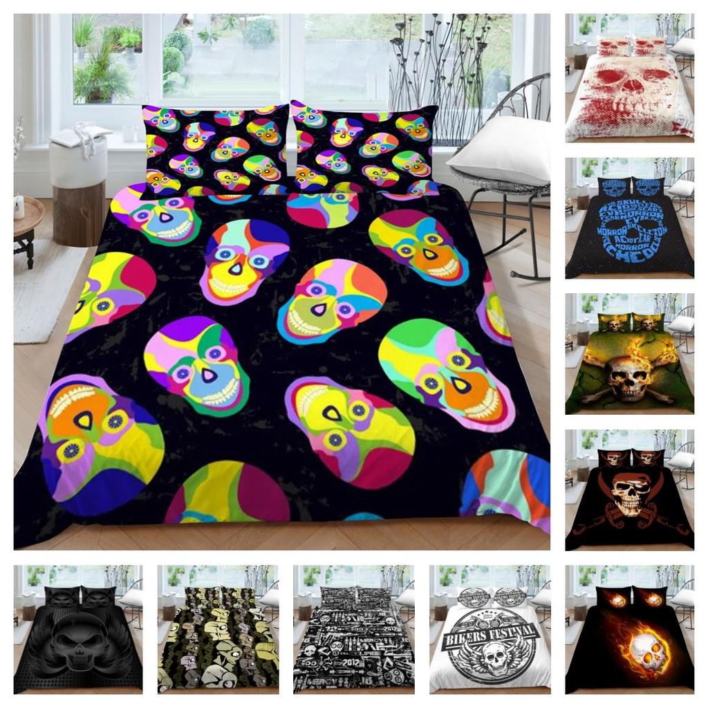 Bed Cover Home Bedclothes Bedding Set 2/3pcs 3D Skull Printing Microfiber Washable Bed Quilt Cover Set
