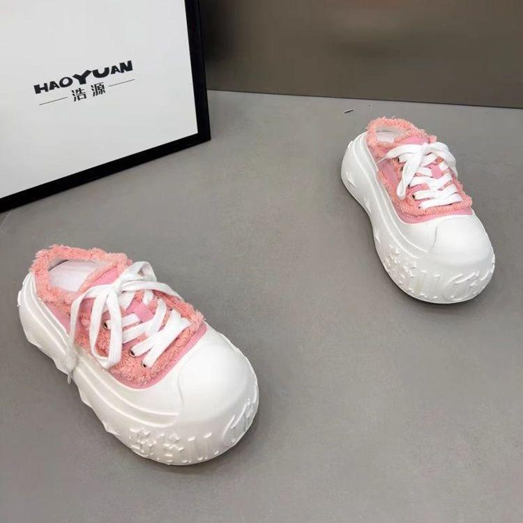 Baotou half slippers women's bread shoes new big head lace-up thick-soled muffin dissolving shoes sports and leisure shoes Hao