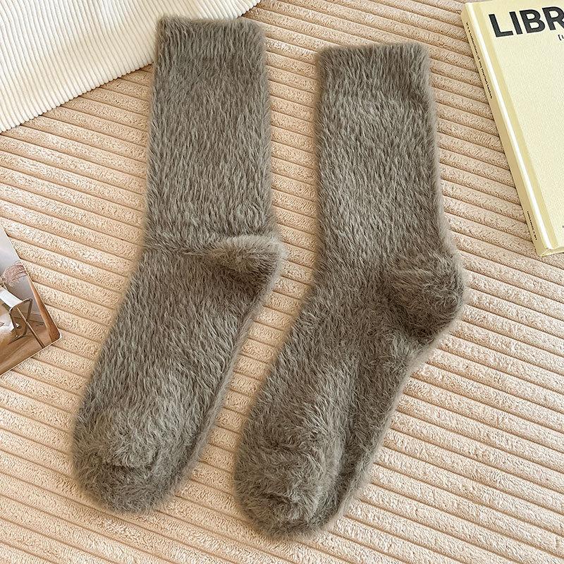 Chaussettes en Velours de Vison Couleur Unie Chaussettes d'Intérieur Épaisses Rembourrées pour Homme Hiver Chaud Chaussettes de Nuit en Peluche