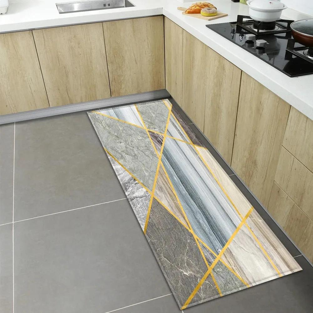 Non Slip Washable Light Luxury Geometric Texture Runner Mat Marble Pattern Rug for Kitchen Hallway Corridor Home Decor Floor
