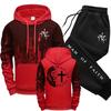 Man of Faith Pattern Men's Set Hooded Sweatshirt and Black Sweatpants Fall Winter Daily Casual Sports Jogger Suit Hoodie Outfits