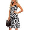 Fashion Women's Print Casual V-neck Sleeveless Button Suspender Dress