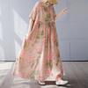 Einfaches böhmisches langes Kleid Sommer neu gefüttert Übergröße Kurzarm Rundhals bedrucktes Kleid Damenbekleidung