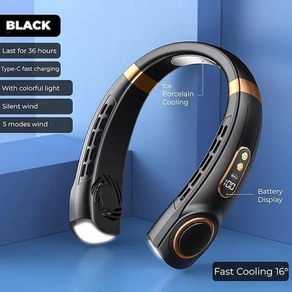 Neuer USB-Hals-Hängeventilator, tragbarer, wiederaufladbarer, flügelloser Nackenventilator für den Sommer, stumme LED-Anzeige, Camping, Sport, 360°-Rundum-Wind, digitale Anzeige