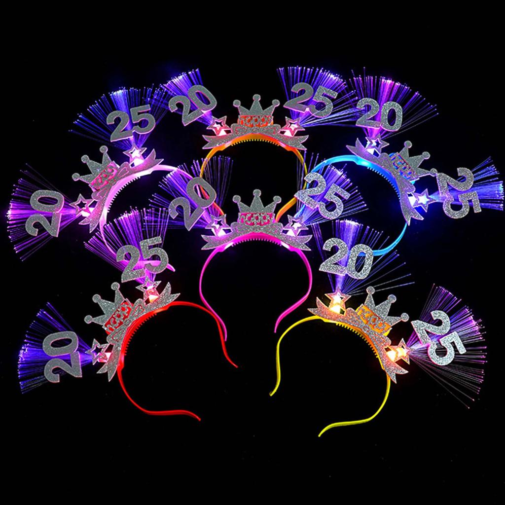 4 Stück Leuchtende 2025 Silvester Kopfschmuck 2025 LED-beleuchtete Neujahrs-Stirnbänder Bequeme Passform Party-Haaraccessoires