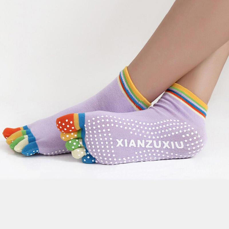 1Pair Anti-Slip Women Ankle Grip Durable Colorful Five Fingers Cotton Yoga Socks