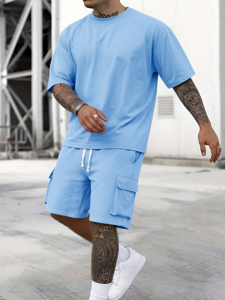 2024 Men's Summer Fashion T-Shirt and Workwear Shorts Set - Casual Sportswear Suit