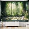 Window Floral Tapestry Balcony Green Plant Wall Hanging Art, Bedroom Decoration, Background Poster, Home Life, Picnic Mat