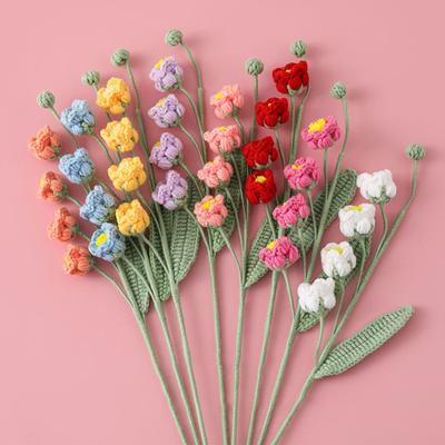 1PC Flowers Bouquet Hand-knitted Artificial Flower Branch Fake Flowers Knitted Flower Ornament