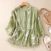Women's O-Neck Embroidery Blouses Loose Tops Ladies' Clothing Chinese Style Summer