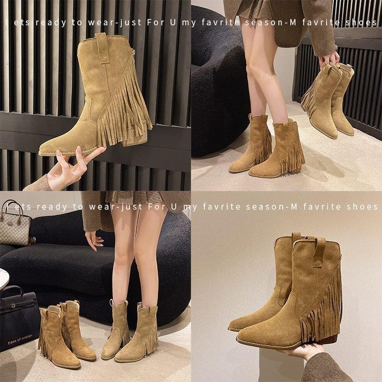 Retro Fringed Western Boots Women's 2025 Spring and Autumn New Outdoor Xinjiang Platform Short Boots Pointed Wasteland Wind Locomotive Boots