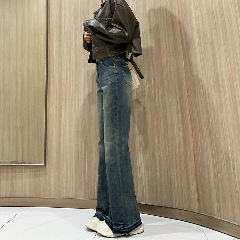 

Женские джинсы с высокой талией, в стиле ретро, микро-клеш - Стройнящие, эластичные, широкие штанины для весны и осени 2XL