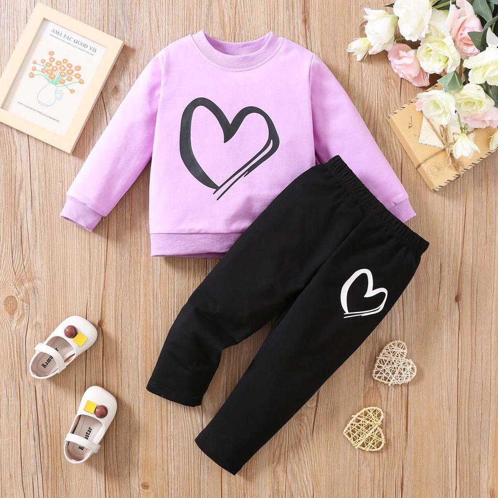 Autumn/Winter European & American Style Love Pullover & Long Pants Set - 2-Piece