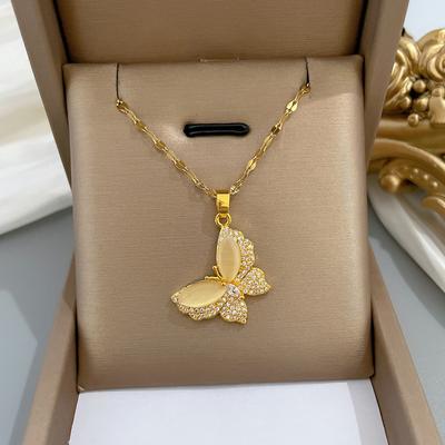 Butterfly Luxury Necklace Women'S Full Diamond Colorful Crystal Pendant Collarbone Chain Trendy Short Sweater Chain