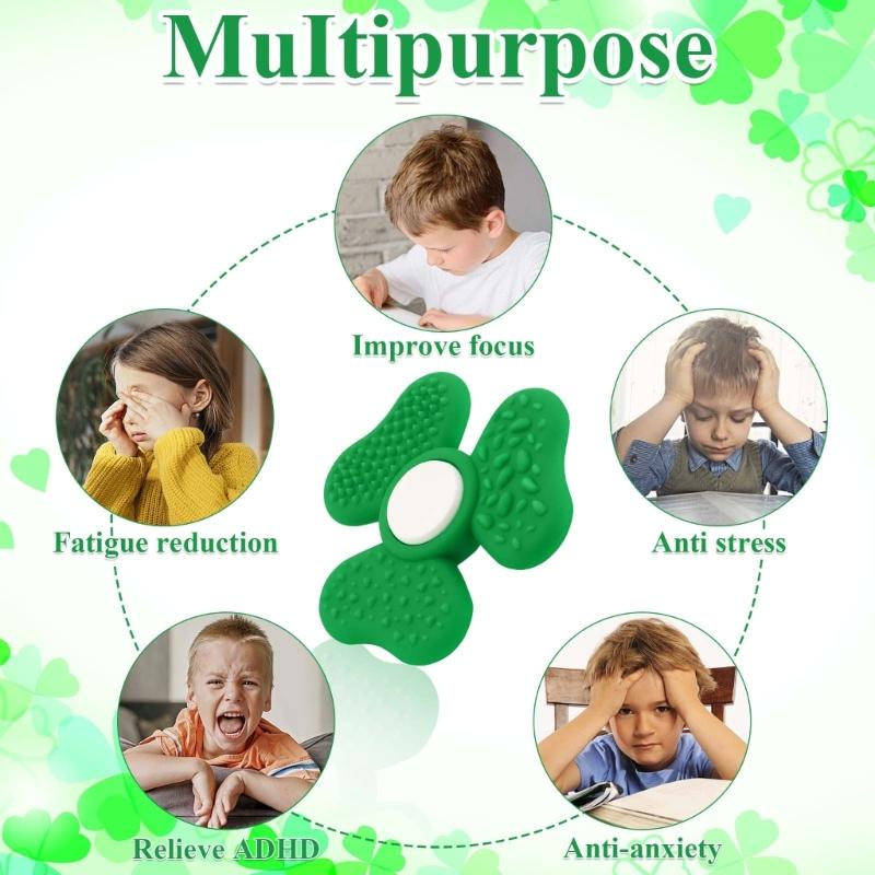 Texture Shamrock Sensory Spinner Toy For Kids Silicone Rotating Spinne Office Desk Toy For Adult Saint Patricks Day Gift