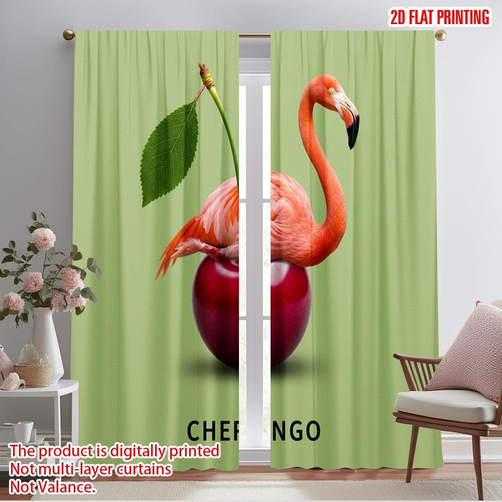 

2pcs 2D flat printing Drapes Flamingo Cherry Polyester Without Electricity Festive Curtains Perfect for Holiday Portraits and 52.50×116.00 CM 2pcs