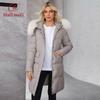 HaiLuoZi 2024 New Women's Winter Coat Faux Fur Collar Hooded Thickened Organic Cotton Jacket Solid Color Large Pockets Ladies Jacket 626