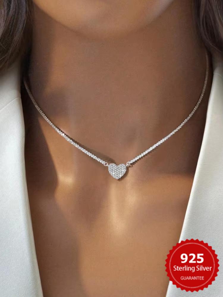 925er Sterlingsilber Zirkon Glamouröses Funkelndes Liebesherz Halskette Für Frauen Verlobung Hochzeit Luxus Hohe Qualität Feiner Schmuck