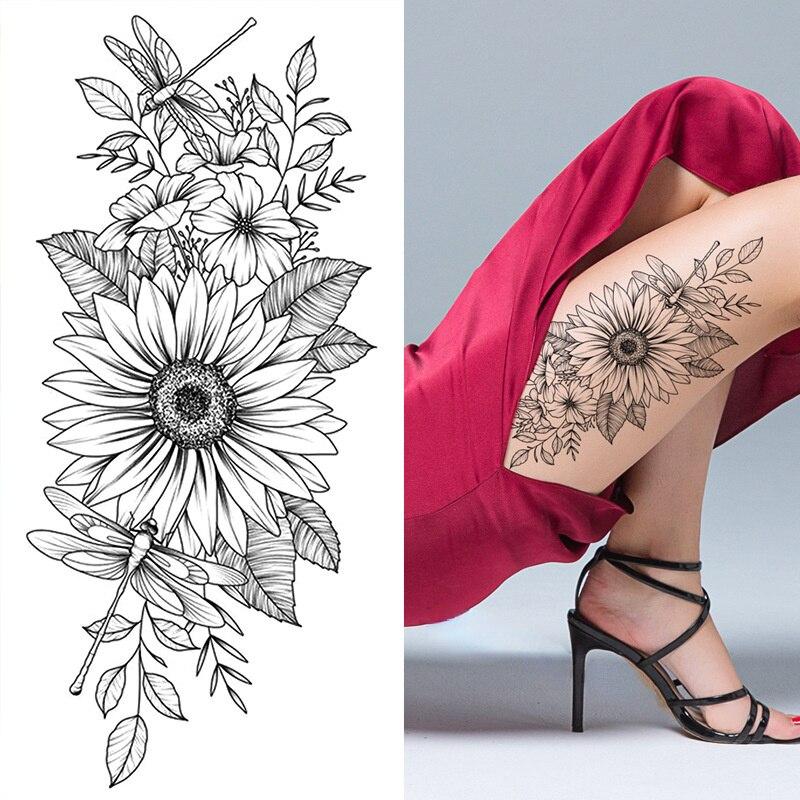1 Stück Sexy Schwarze Blume Temporäre Fake Tattoo Aufkleber für Frauen Mädchen Falsche Tattoos DIY Wassertransfer Tattoos Körperkunst Make-up