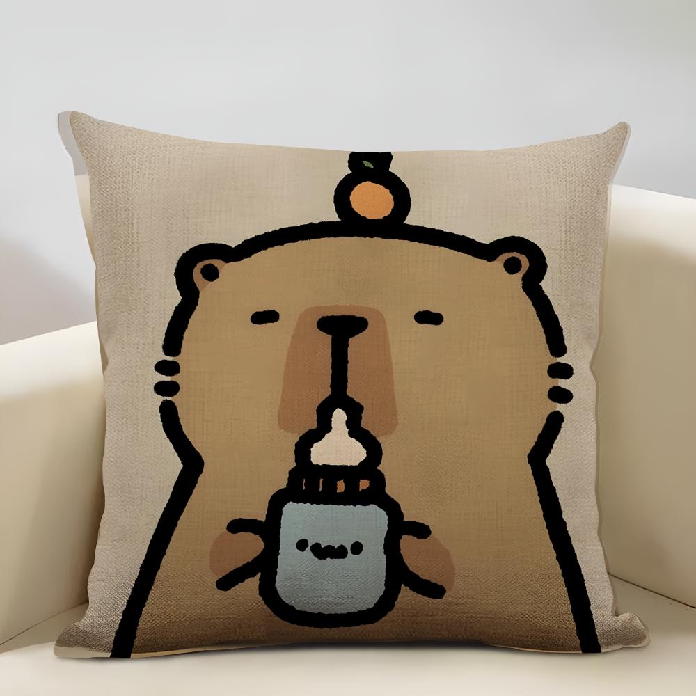 Cute Animal Cartoon Companion Capybara Cushion Cover Household Decoration Linen Sofa Cushion Cover: Skin-Friendly & Breathable W